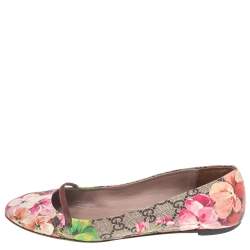 Pre Owned Gucci Multicolor Floral Print GG Supreme Canvas Ballet Flats Size 37.5
