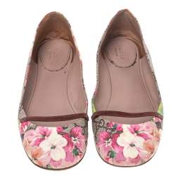 Pre Owned Gucci Multicolor Floral Print GG Supreme Canvas Ballet Flats Size 37.5