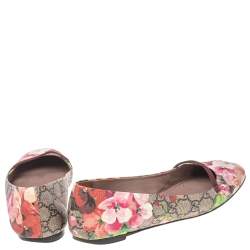 Pre Owned Gucci Multicolor Floral Print GG Supreme Canvas Ballet Flats Size 37.5