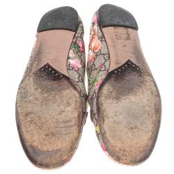 Pre Owned Gucci Multicolor Floral Print GG Supreme Canvas Ballet Flats Size 37.5