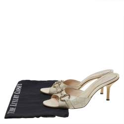 مملوكة مسبقًا صندل سلايد غوتشي هوليوود جلد أبيض مقدمة مفتوحة مزين هورسبيت مقاس 37