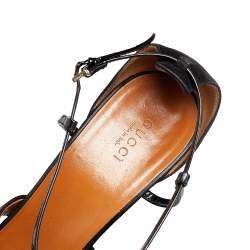 Gucci Black Suede And Patent Leather Platform Ankle Strap Sandals Size 39.5