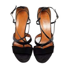 Gucci Black Suede And Patent Leather Platform Ankle Strap Sandals Size 39.5