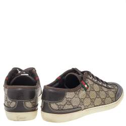 مملوكة مسبقًا حذاء رياضي غوتشي برشلونة جلد وكانفاس سوبريم جي جي بني بعنق منخفض مقاس 36