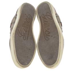 مملوكة مسبقًا حذاء رياضي غوتشي برشلونة جلد وكانفاس سوبريم جي جي بني بعنق منخفض مقاس 36