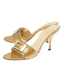 Pre Owned Gucci Gold Glitter Open Toe Sandals Size 36.5