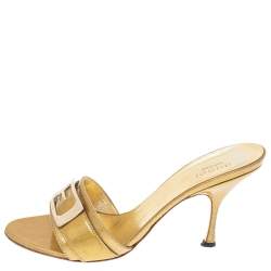 Pre Owned Gucci Gold Glitter Open Toe Sandals Size 36.5