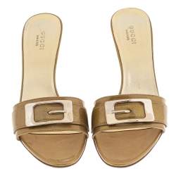 Pre Owned Gucci Gold Glitter Open Toe Sandals Size 36.5