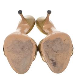 Pre Owned Gucci Gold Glitter Open Toe Sandals Size 36.5