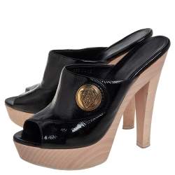 Gucci Black Patent Leather Hysteria Platform Clogs Size 36.5