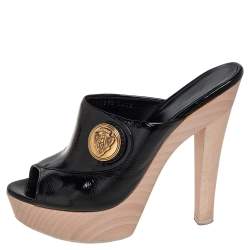 Gucci Black Patent Leather Hysteria Platform Clogs Size 36.5