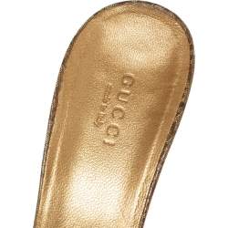Gucci Gold/Brown GG Crystal Canvas and Leather Interlocking G Buckle Slide Sandals Size 38