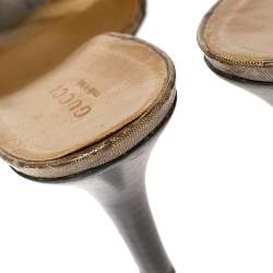 Gucci Gold/Brown GG Crystal Canvas and Leather Interlocking G Buckle Slide Sandals Size 38