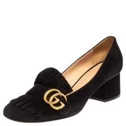 Gucci Mid-Heel Loafers 39.5 Suede Marmont Pumps GG-0502N-0140