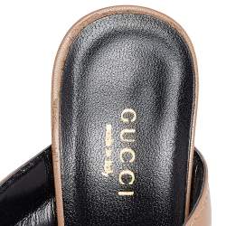 Pre Owned صندل سلايد غوتشي جلد مبطن بني فاتح سيور متعاكسة مقاس 36.5