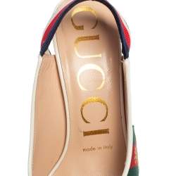 Pre Owned حذاء كعب عالي غوتشي فتحة كعب سيلفي تفاصيل ويب جلد أبيض مقاس 36