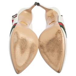 Pre Owned حذاء كعب عالي غوتشي فتحة كعب سيلفي تفاصيل ويب جلد أبيض مقاس 36