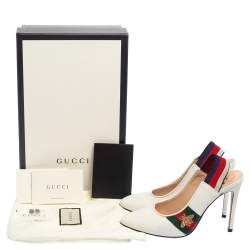 Pre Owned حذاء كعب عالي غوتشي فتحة كعب سيلفي تفاصيل ويب جلد أبيض مقاس 36