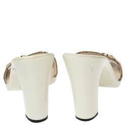 Pre Owned صندل سلايد غوتشي كانفاس جي جي بيج/بني مزين هورسبيت مقاس 38