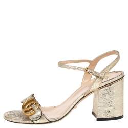 Pre Owned Gucci Metallic Gold Leather GG Logo Marmont Sandals Size 37