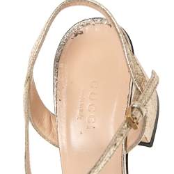 Pre Owned Gucci Metallic Gold Leather GG Logo Marmont Sandals Size 37