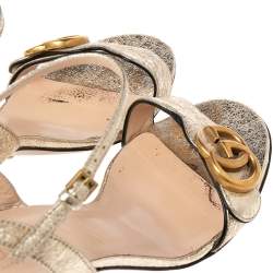 Pre Owned Gucci Metallic Gold Leather GG Logo Marmont Sandals Size 37