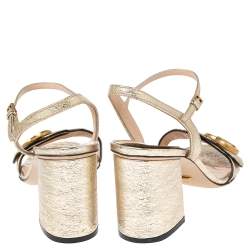 Pre Owned Gucci Metallic Gold Leather GG Logo Marmont Sandals Size 37