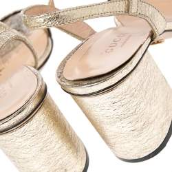 Pre Owned Gucci Metallic Gold Leather GG Logo Marmont Sandals Size 37