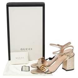 Pre Owned Gucci Metallic Gold Leather GG Logo Marmont Sandals Size 37