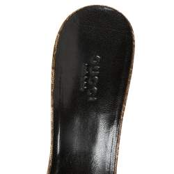 Pre Owned Gucci Brown/Beige Leather Embellished Slide Sandals Size 37.5