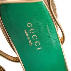 Pre Owned Gucci Metallic Gold Leather Charm Sandals Size 38.5