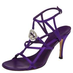 Gucci Purple Satin GG Logo Ankle Strap  Sandals Size 38