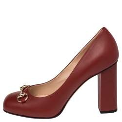 Gucci  Red Leather Horsebit  Block Heel Pumps Size 39