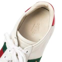 Gucci White Leather And Snakeskin  Ace Low Top  Sneakers Size 37