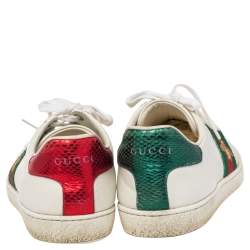 Gucci White Leather And Snakeskin  Ace Low Top  Sneakers Size 37