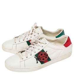 Pre Owned حذاء رياضي غوتشي جلد أبيض عنق منخفض مقاس 40.5