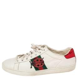 Pre Owned حذاء رياضي غوتشي جلد أبيض عنق منخفض مقاس 40.5