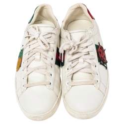 Pre Owned حذاء رياضي غوتشي جلد أبيض عنق منخفض مقاس 40.5