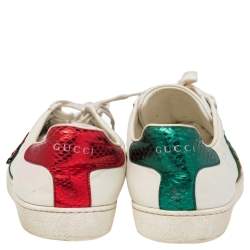 Pre Owned حذاء رياضي غوتشي جلد أبيض عنق منخفض مقاس 40.5