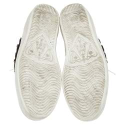 مملوكة مسبقًا حذاء رياضي غوتشي آيس جلد وكانفاس أبيض مزخرف مقاس 39.5 