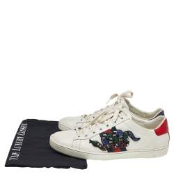 مملوكة مسبقًا حذاء رياضي غوتشي آيس جلد وكانفاس أبيض مزخرف مقاس 39.5 