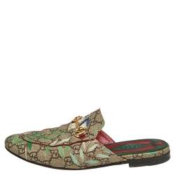 مملوكة مسبقًا Gucci Grey GG Coated Canvas Tian Princetown Flat Sandals Size 37