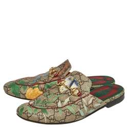 مملوكة مسبقًا Gucci Grey GG Coated Canvas Tian Princetown Flat Sandals Size 37