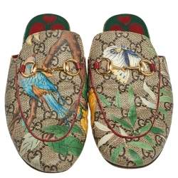 مملوكة مسبقًا Gucci Grey GG Coated Canvas Tian Princetown Flat Sandals Size 37