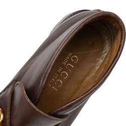 Pre Owned Gucci Dark Brown Leather Horsebit Loafers Size 36