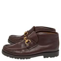 Pre Owned Gucci Dark Brown Leather Horsebit Loafers Size 36