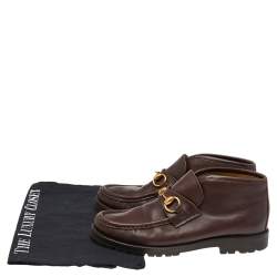Pre Owned Gucci Dark Brown Leather Horsebit Loafers Size 36