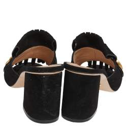 مملوكة مسبقًا Gucci Black Suede GG Marmont Fringe Sandals Size 37