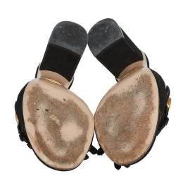 مملوكة مسبقًا Gucci Black Suede GG Marmont Fringe Sandals Size 37