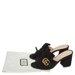 مملوكة مسبقًا Gucci Black Suede GG Marmont Fringe Sandals Size 37
